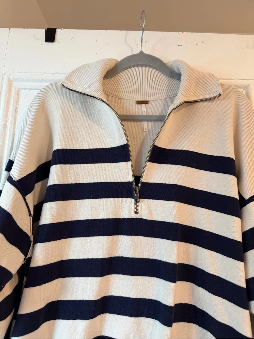 Free People Striped Half-Zip Sweater - Cream & Navy
